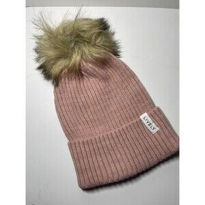 LIVELY Ribbed Pom Pom Beanie In Dusty Pink New